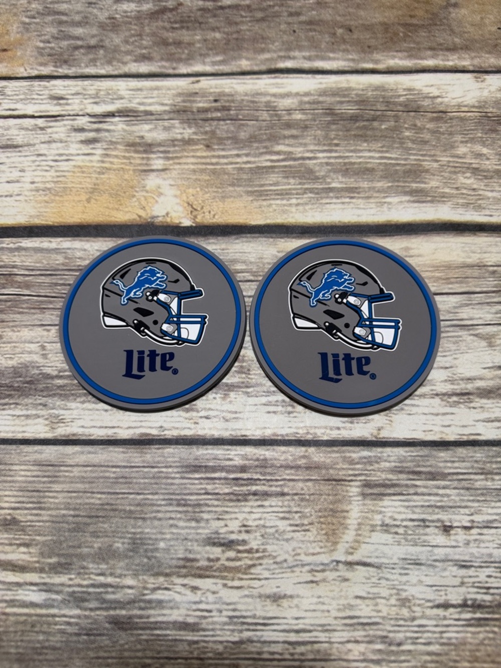 Miller Lite x Detroit Lions Helmet Coasters - Gray & Blue (Set of 2)